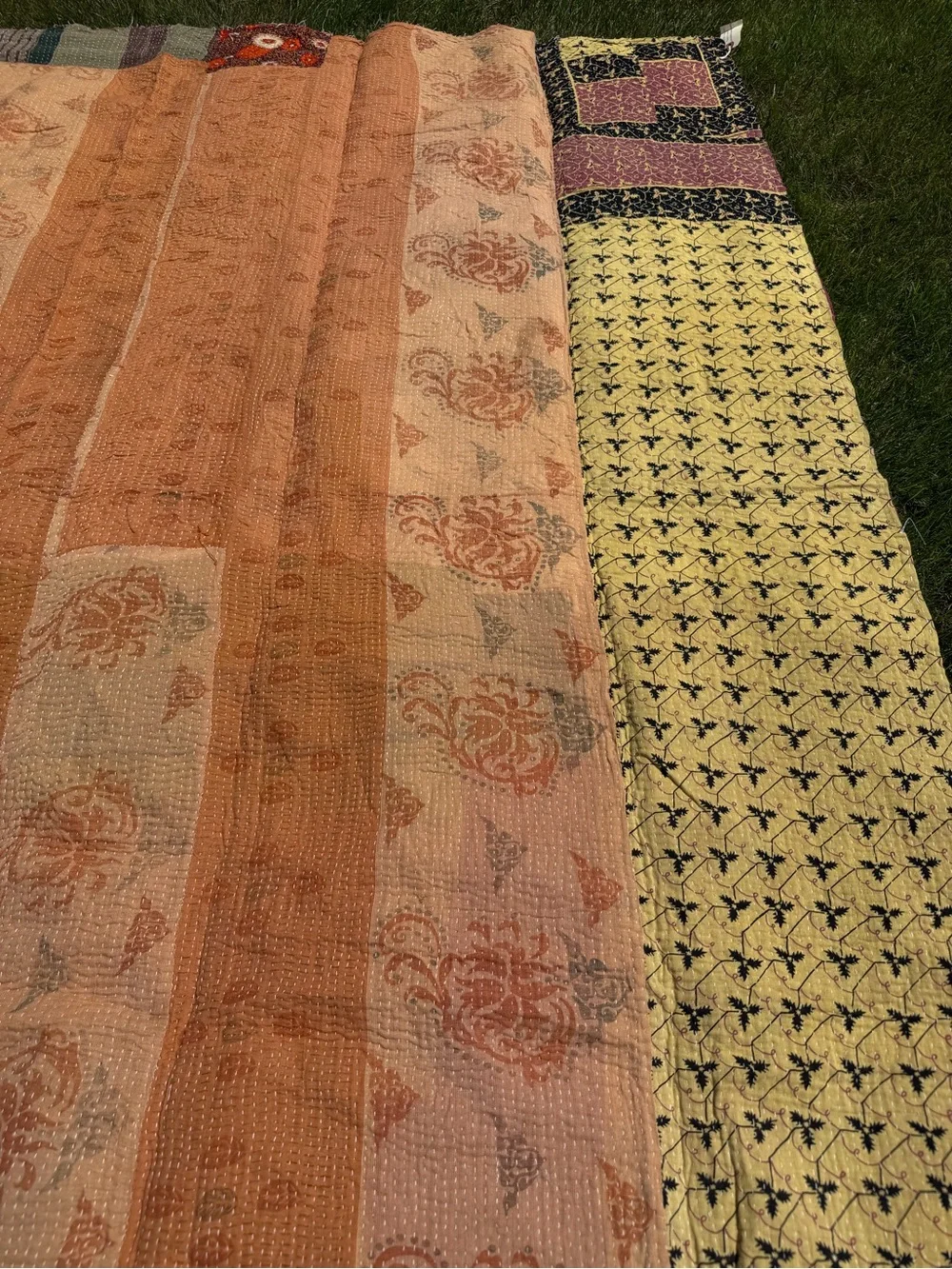 Vintage Hand-Stitched Kantha Quilt India Twin Bedspread Patchwork Floral